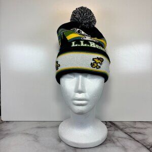 LL Bean x Peanuts Winter Pom Pom Hat Beanie Snoopy Woodstock Black Green OSFA
